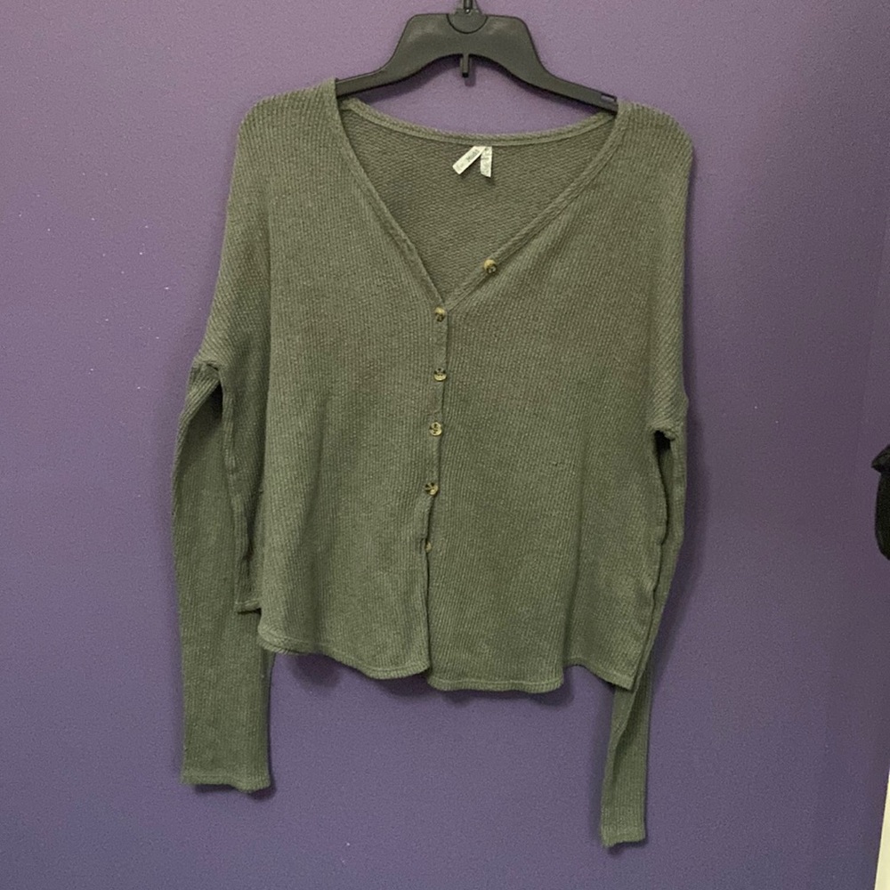 Green button up cute sweater